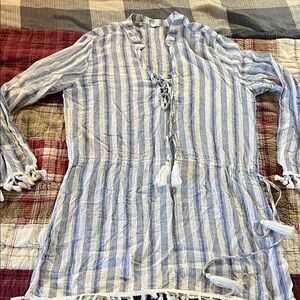 Blue Island Navy and White Striped Cover Up